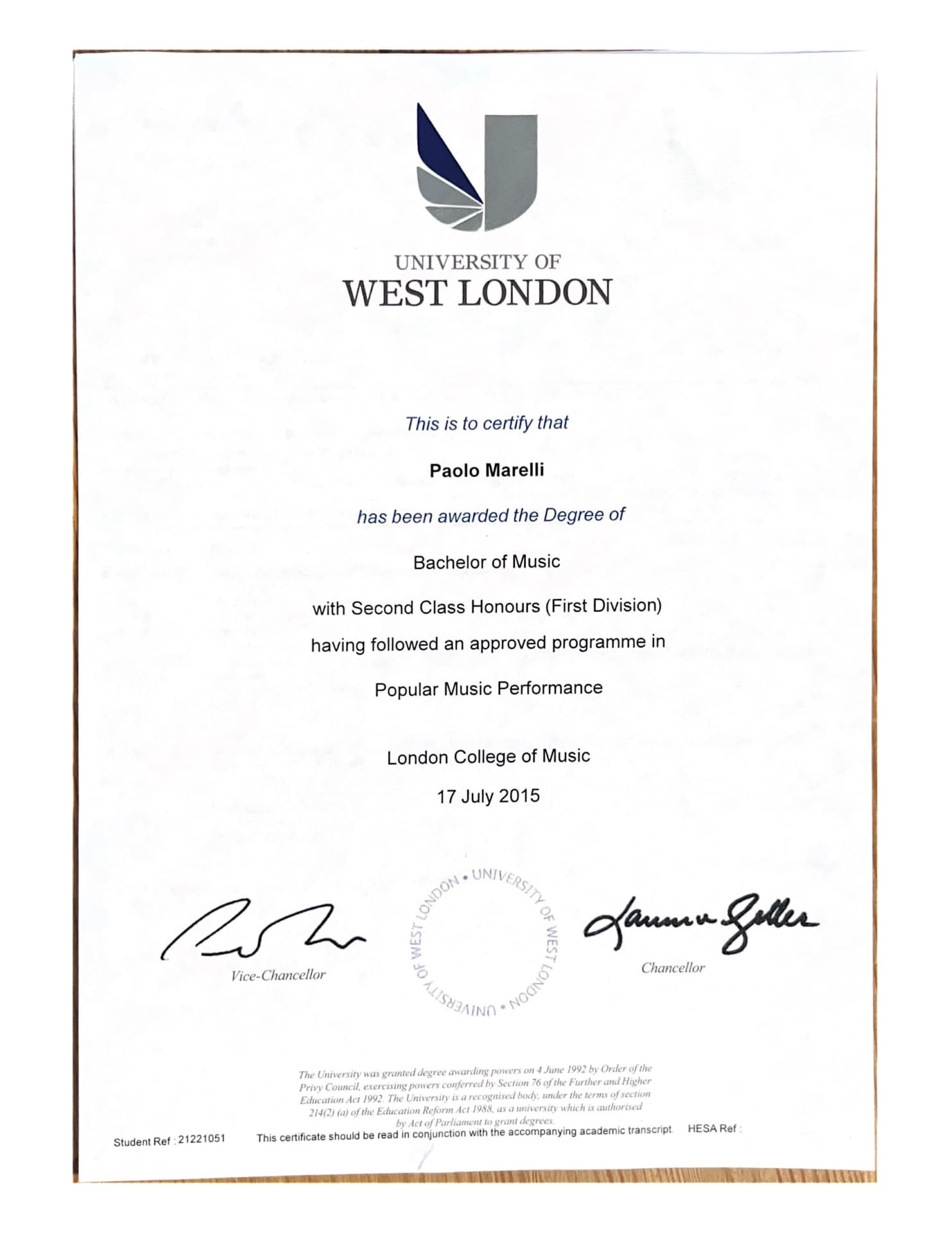 Paolo graduated from University Of West London (Tech Music School)
