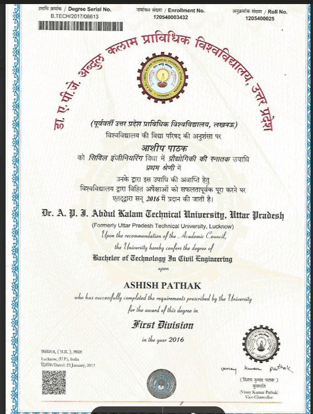 ashish graduated from Uttar pradesh technical university