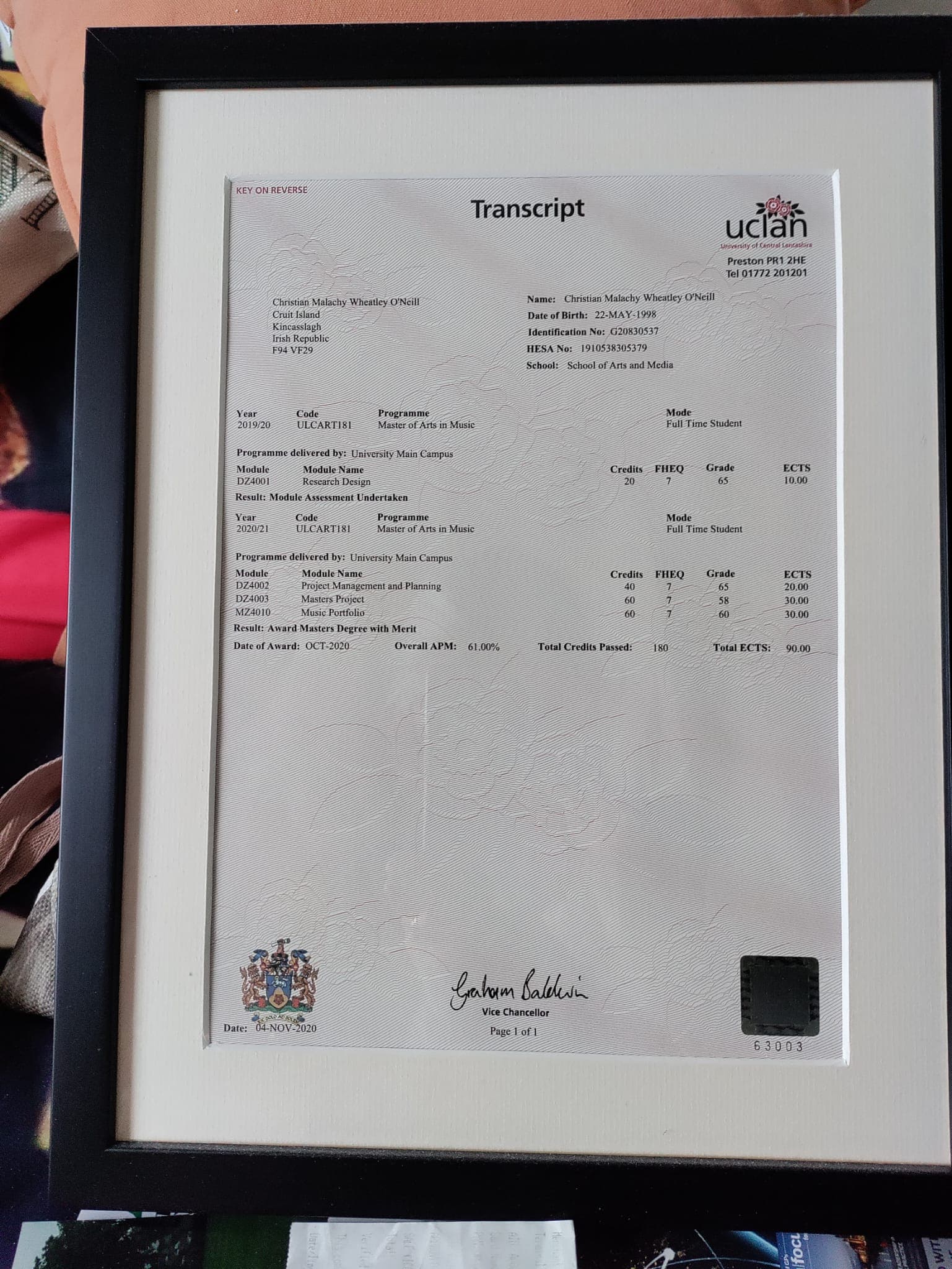 Christian graduated from UCLAN