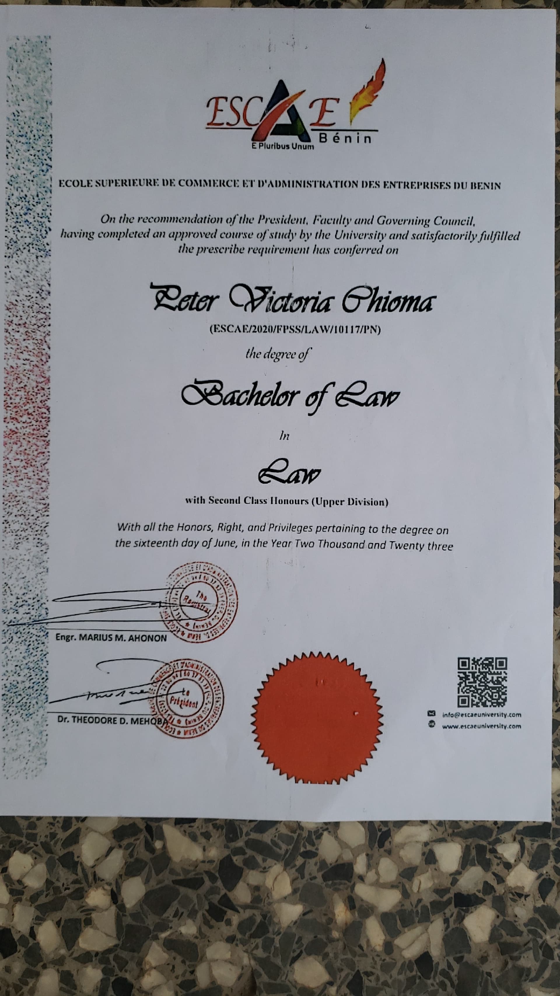 Tori graduated from ESCAE UNIVERSITY, BENIN REPUBLIC ????????