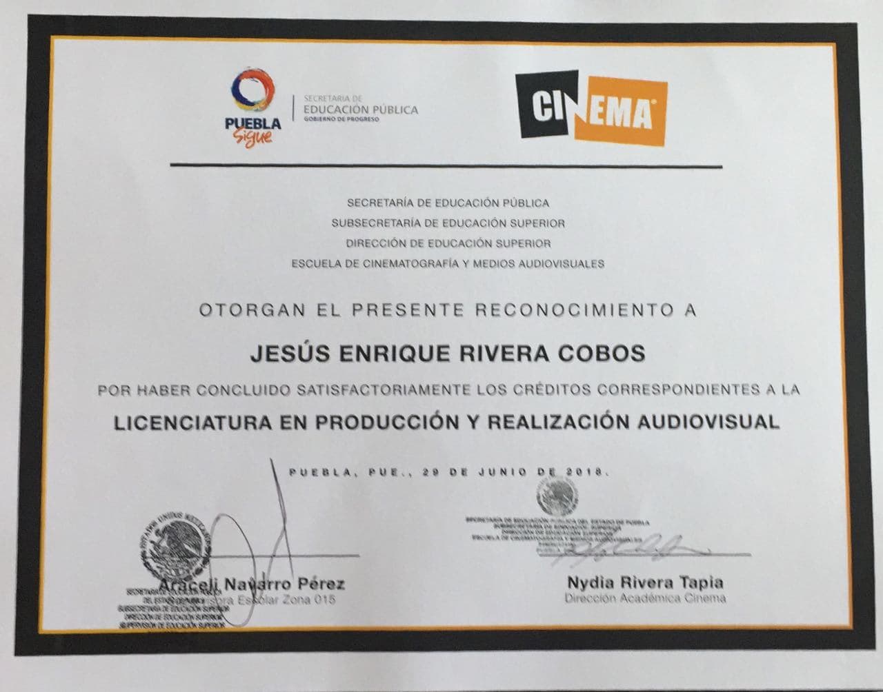 Jesús graduated from Cinema