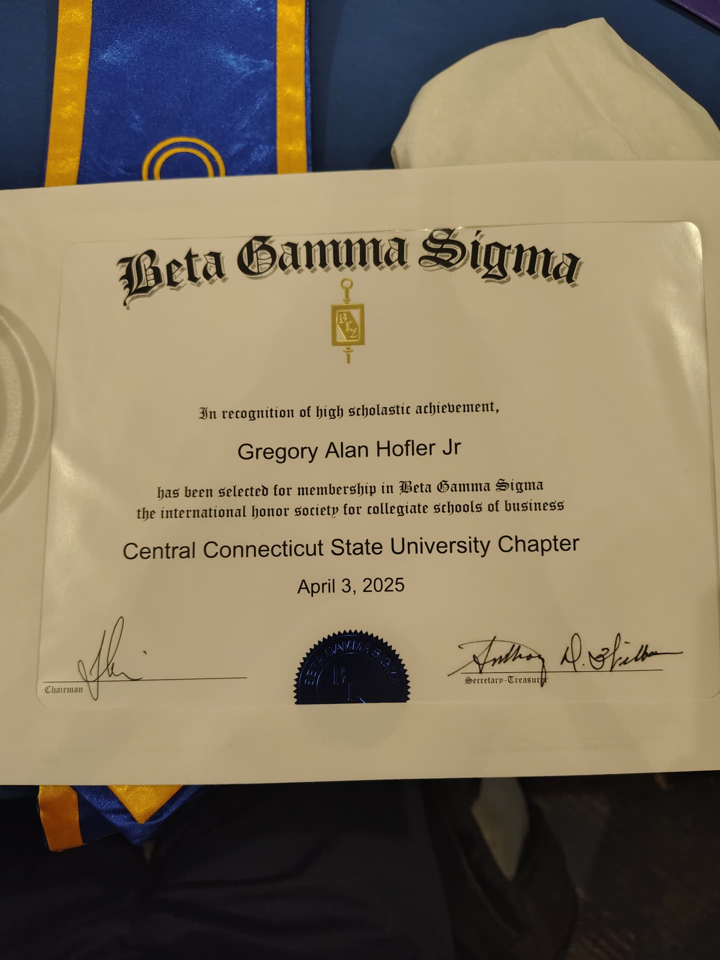 Greg graduated from Central Connecticut State University