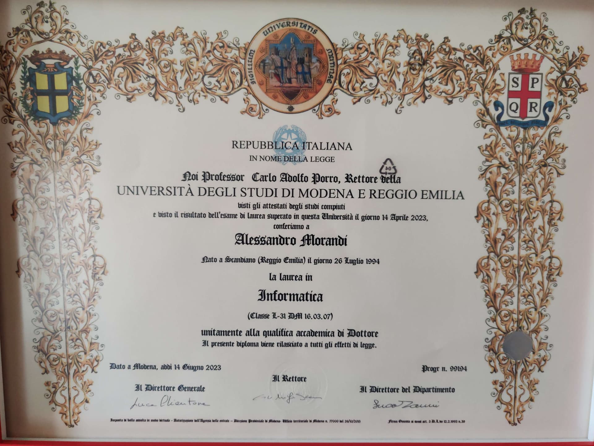 Alessandro graduated from Università degli Studi di Modena e Reggio Emilia