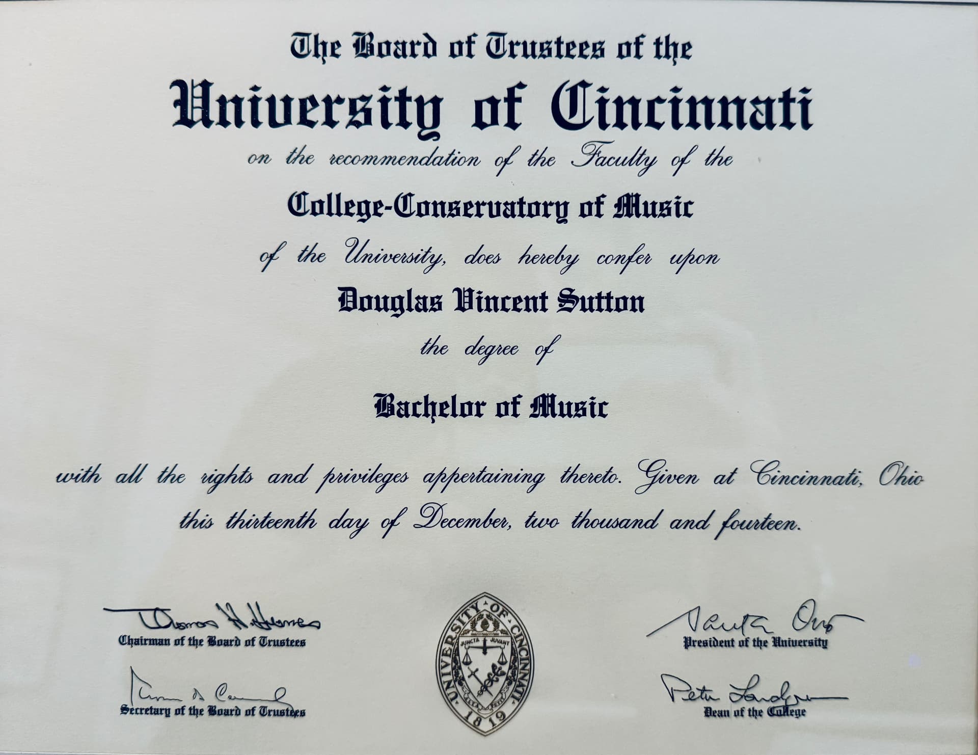Douglas graduated from College-Conservatory of Music
