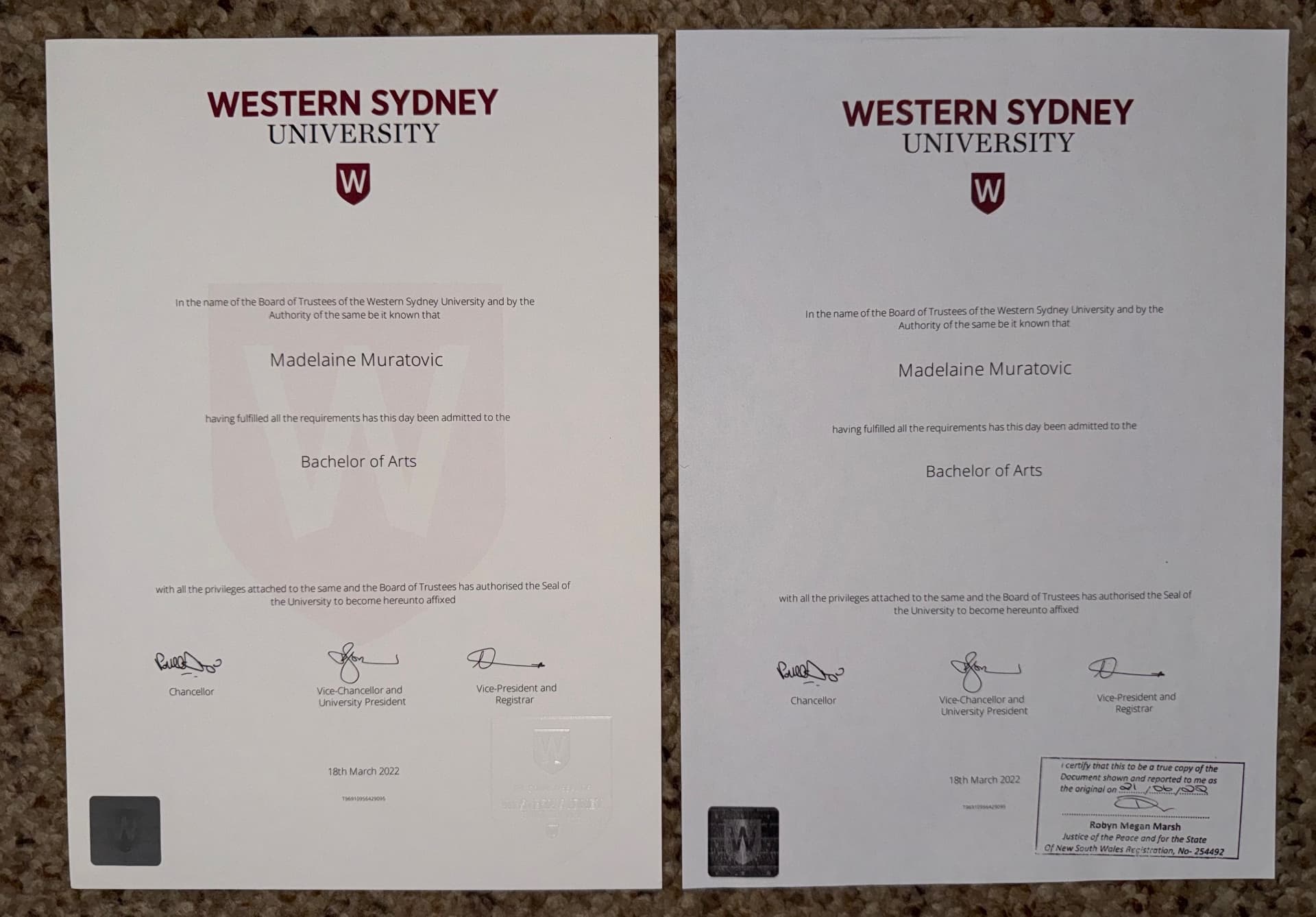 Madelaine graduated from Western Sydney University