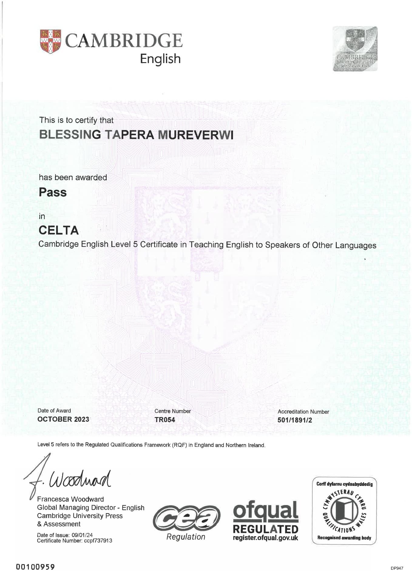 Blessing graduated from University of Zimbabwe