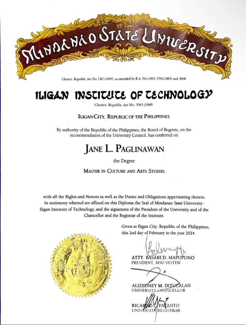 Jane graduated from Mindanao State University - Iligan Institute of Technology