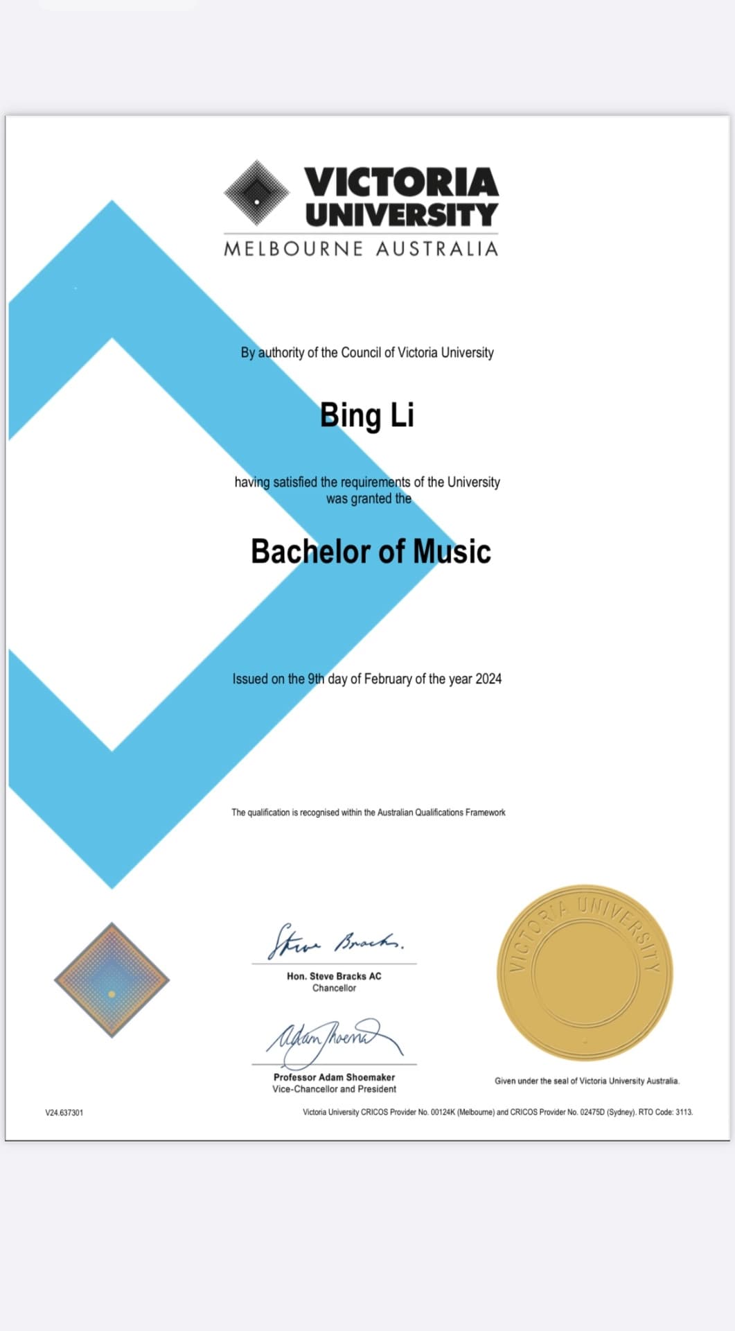 Bing graduated from Victoria University