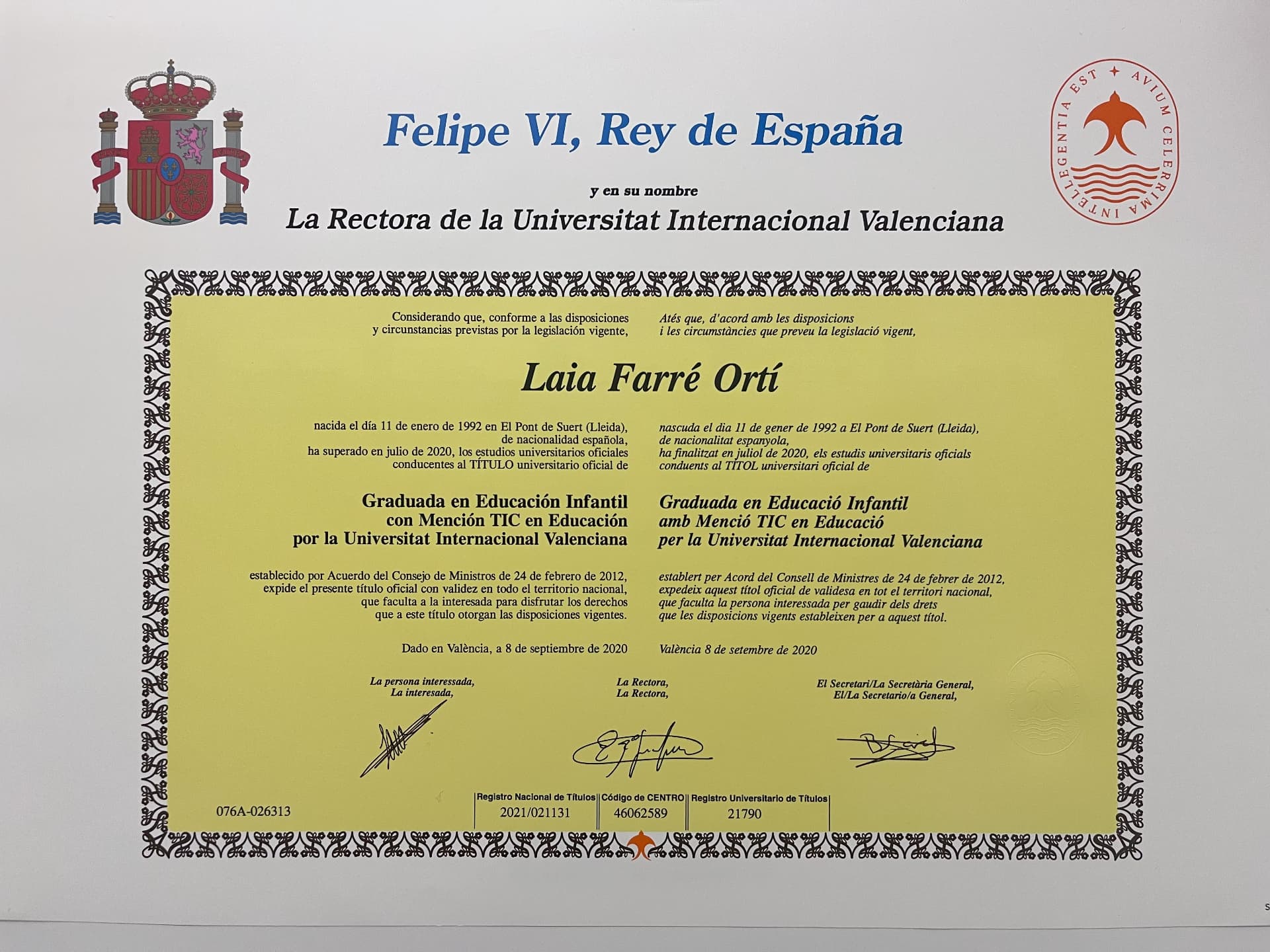 Laia graduated from University of Valencia