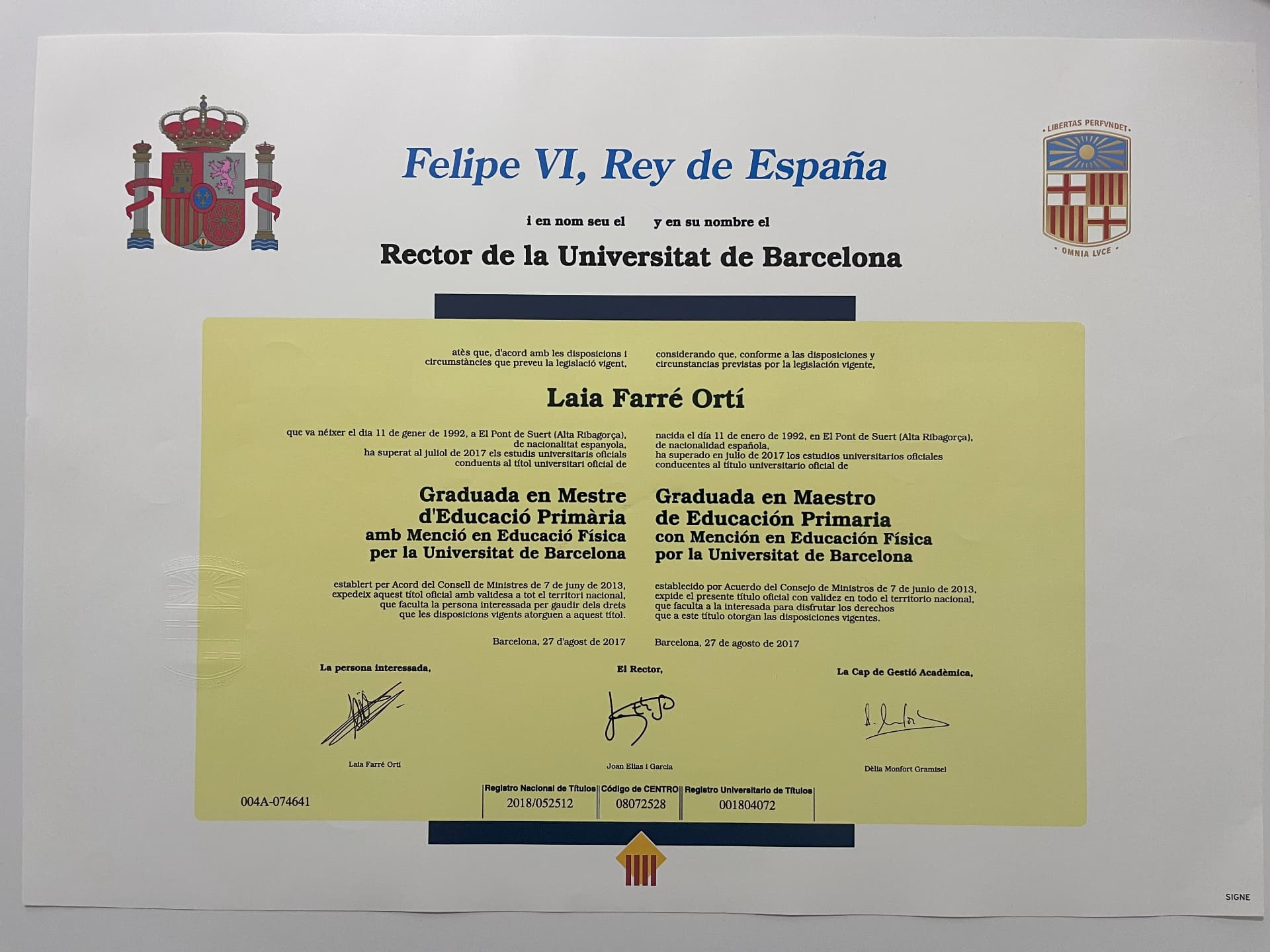 Laia graduated from University of Valencia