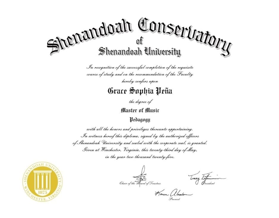Grace graduated from Shenandoah Conservatory