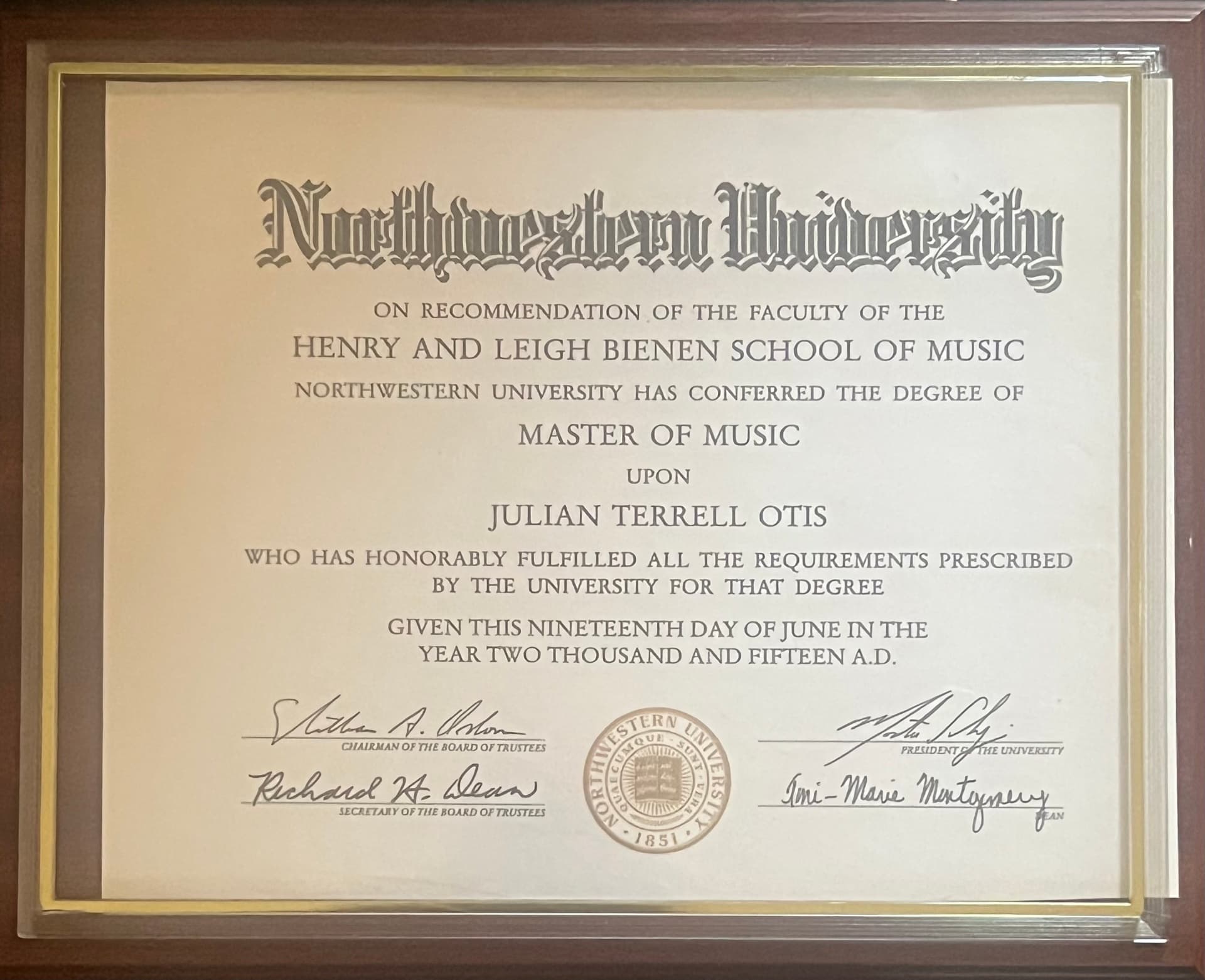 Julian graduated from Northwestern University