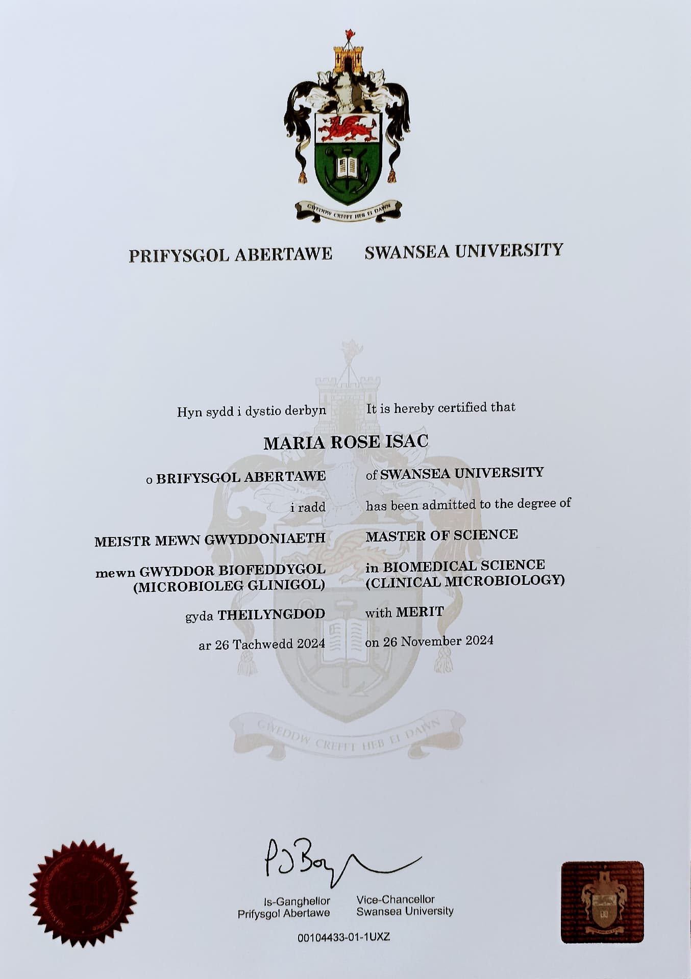 Maria graduated from Swansea University