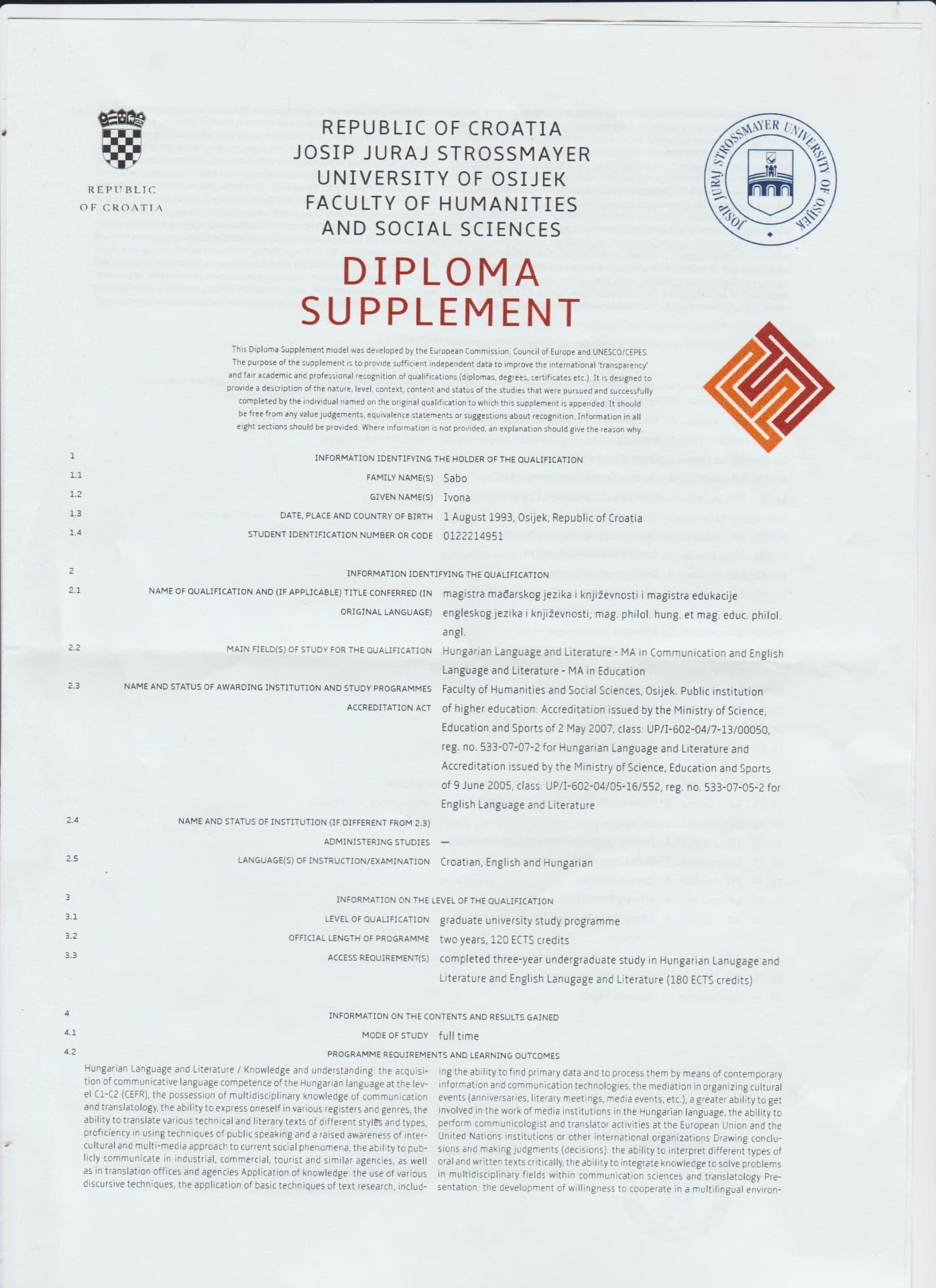 Ivona graduated from Josip Juraj Strossmayer University of Osijek