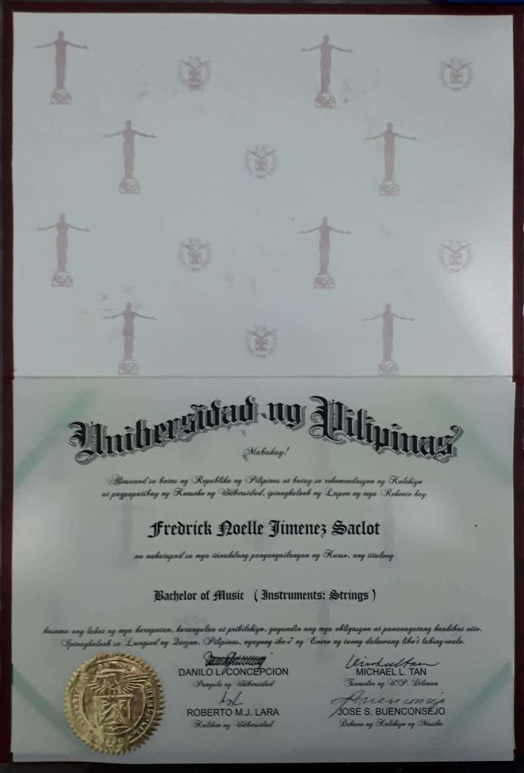 FREDRICK NOELLE graduated from UNIVERSITY OF THE PHILIPPINES DILIMAN