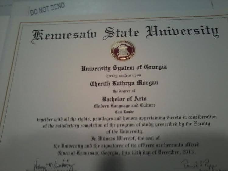 Cherith graduated from Kennesaw State University