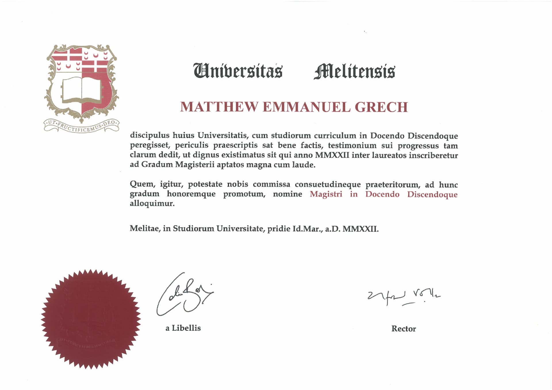Matthew graduated from University of Malta