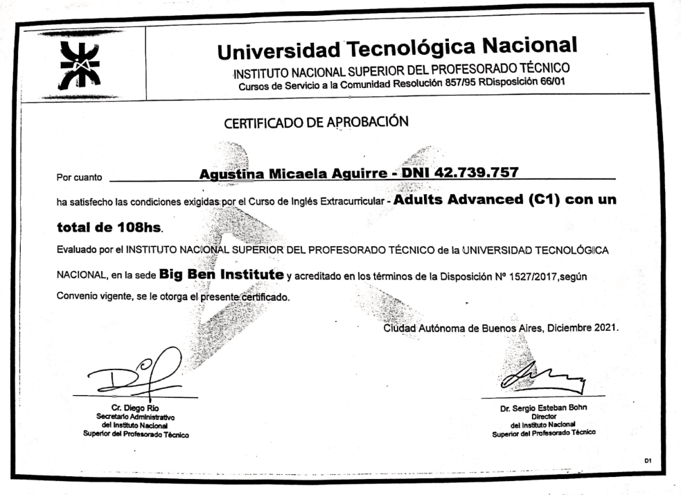 Agustina graduated from Instituto Superior Josefina Contte