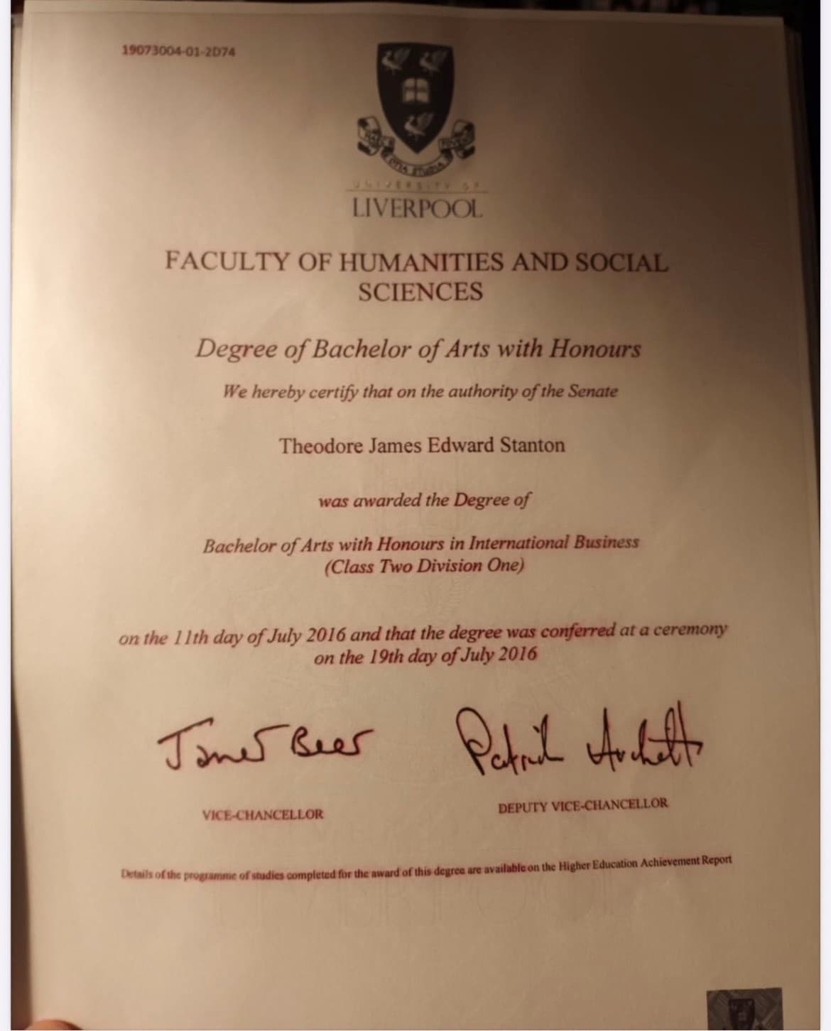 Theo graduated from University of Liverpool