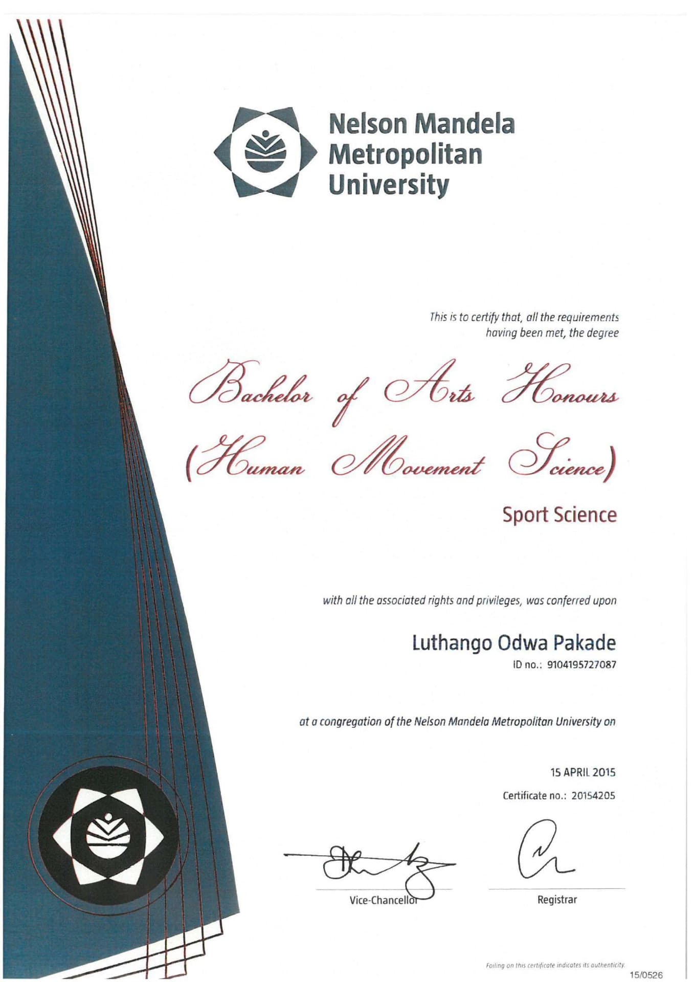 Thango graduated from Nelson Mandela University