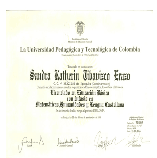 SANDRA graduated from CORPORACIÓN UNIVERSITARIA IBEROAMERICANA