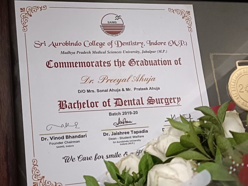 Dr. Preeyal graduated from Sri Aurobindo College of Dentistry