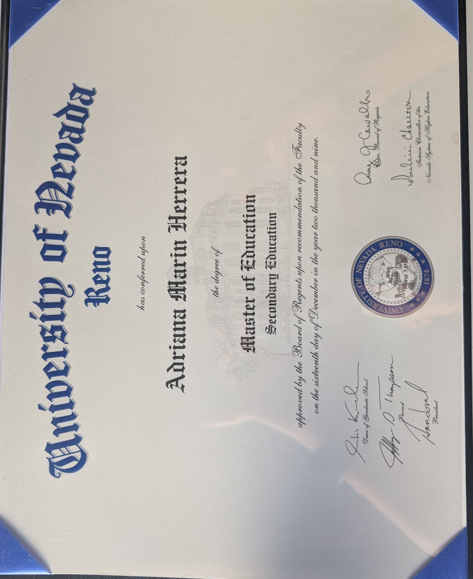 Adriana graduated from University of Nevada, Reno