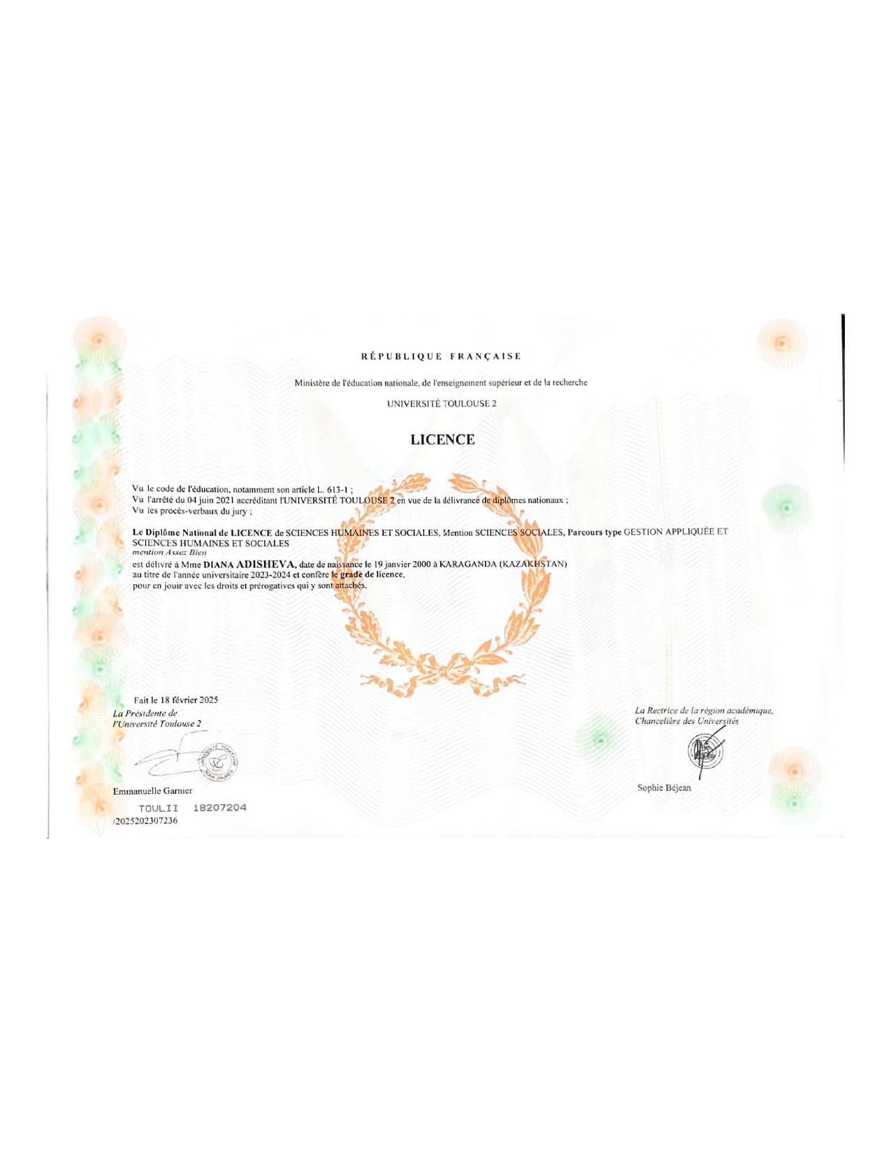 Diana graduated from University of Toulouse