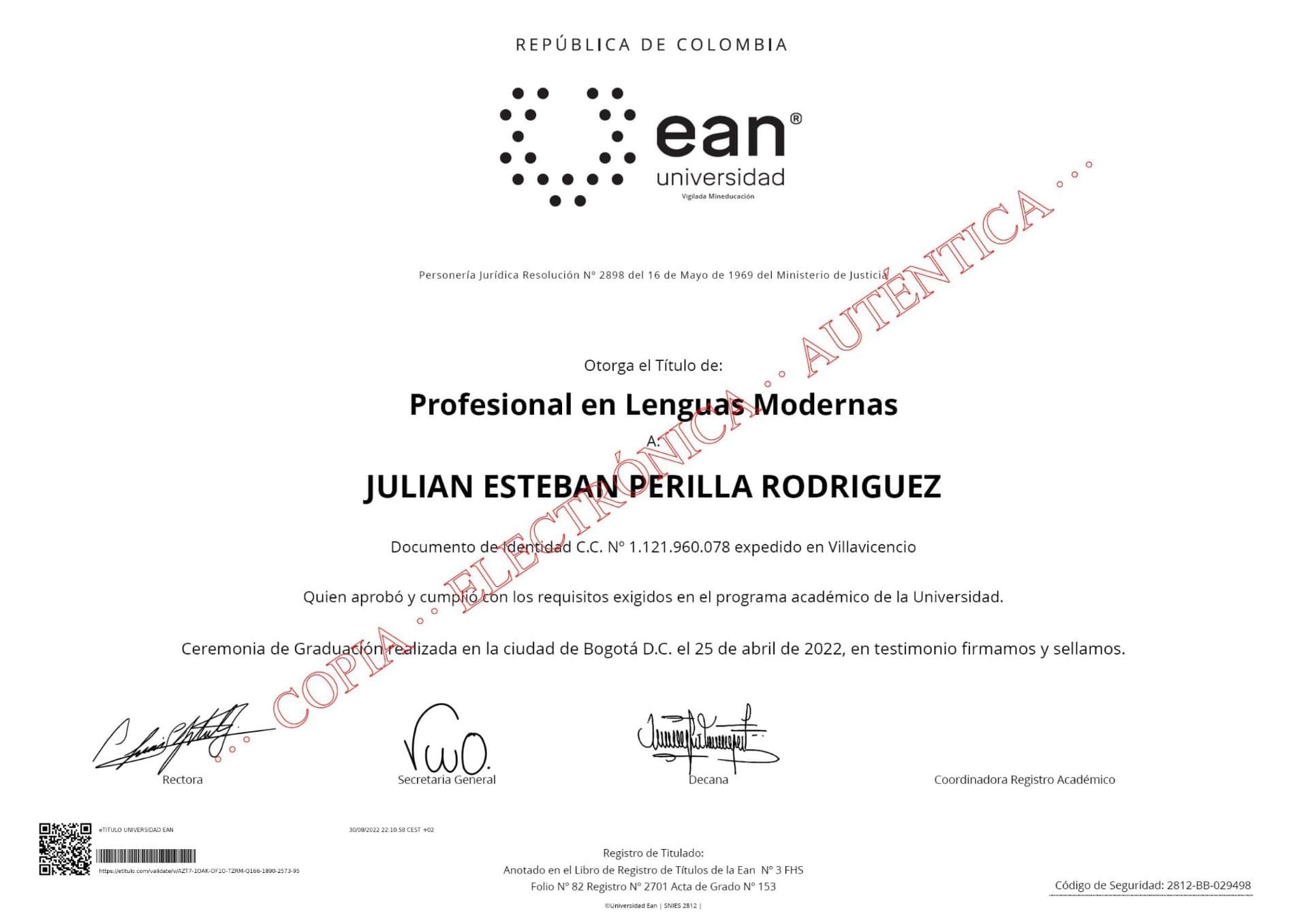 Julian graduated from La Sabana University