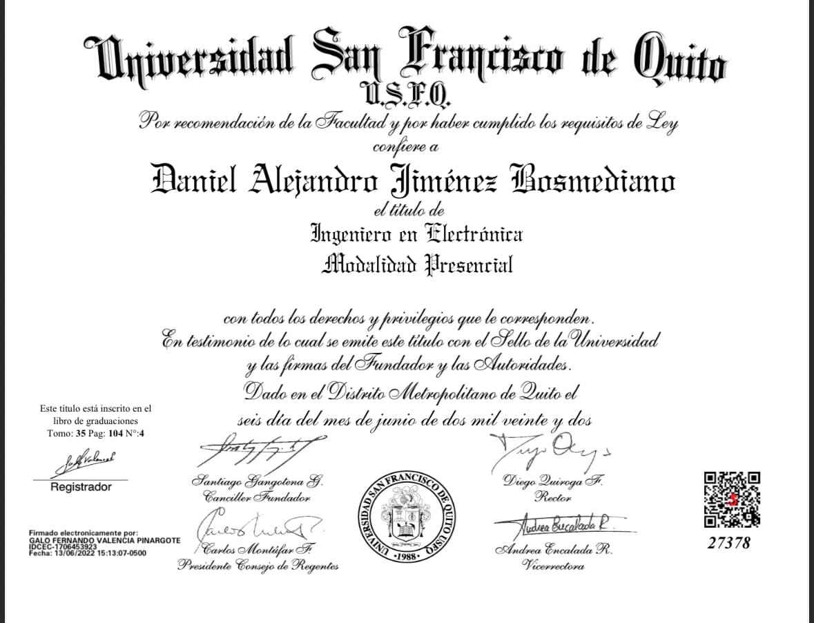 Daniel graduated from Universidad San Francisco de quito