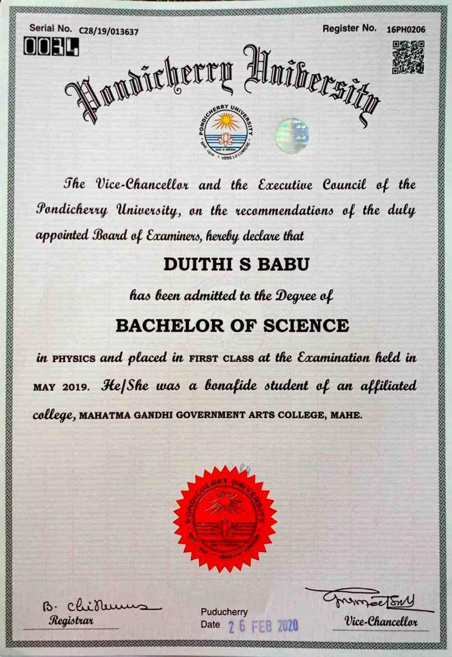 Duithi graduated from Kannur