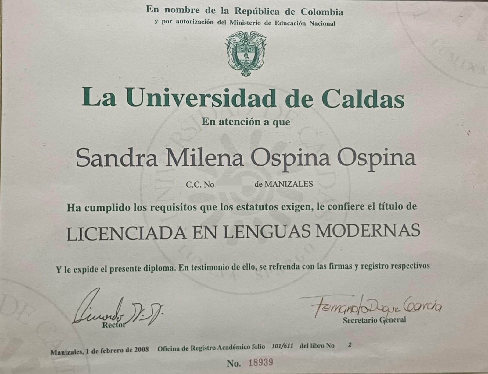 Sandra graduated from Universidad de Caldas