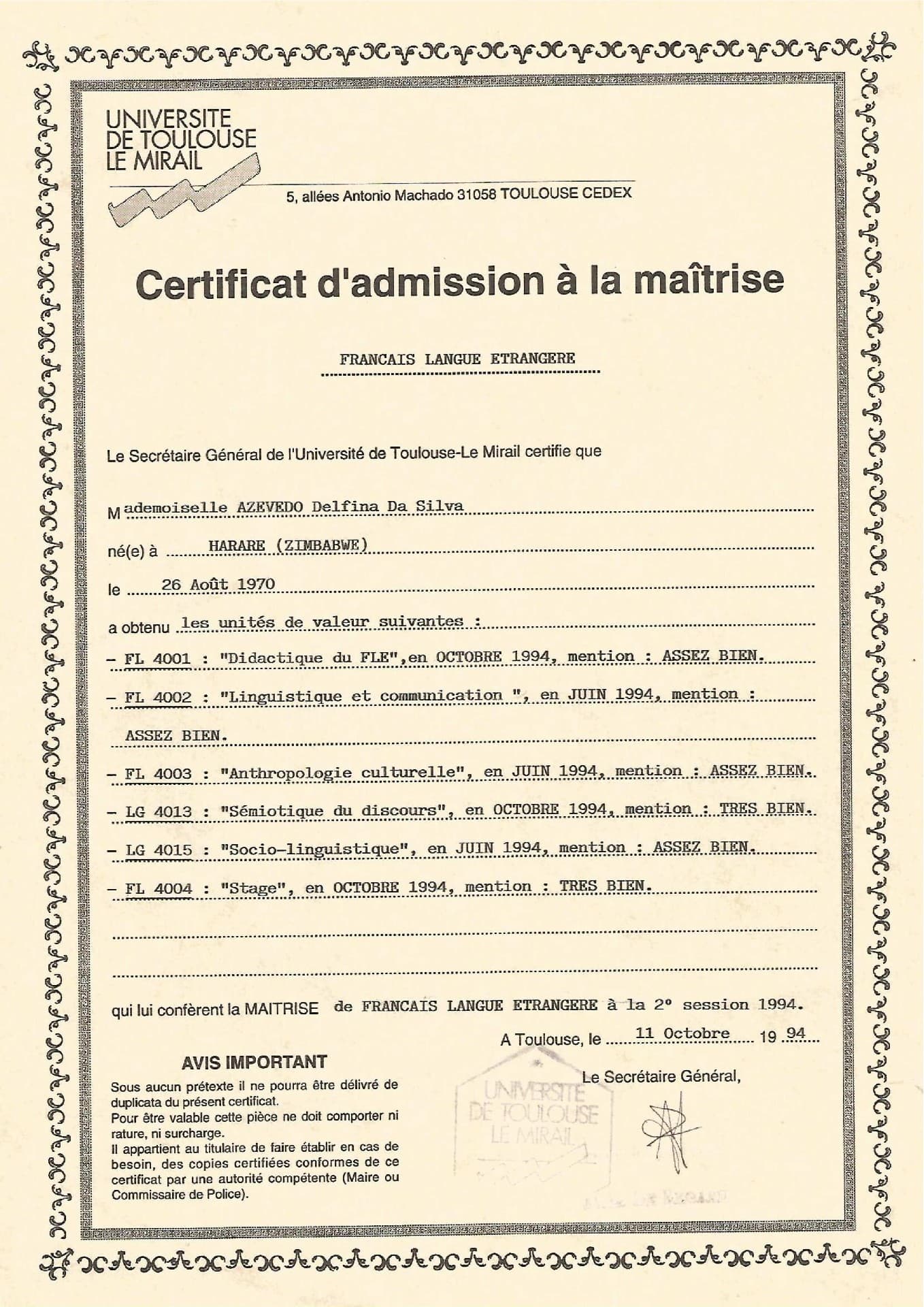 Delfina graduated from Jean Jaures University, Toulouse, France