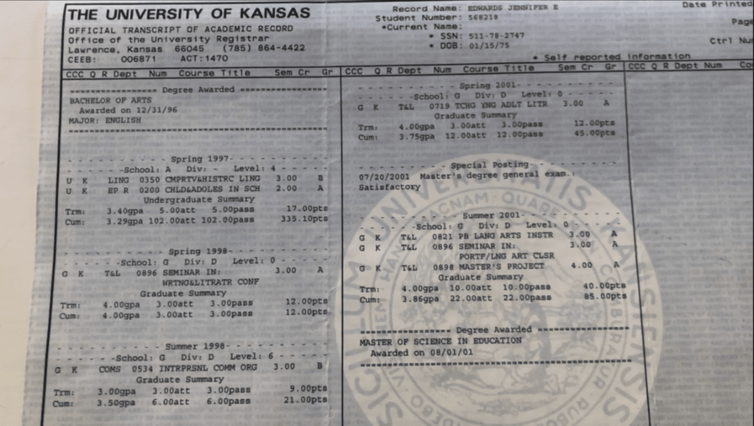 Jennifer graduated from University of Kansas