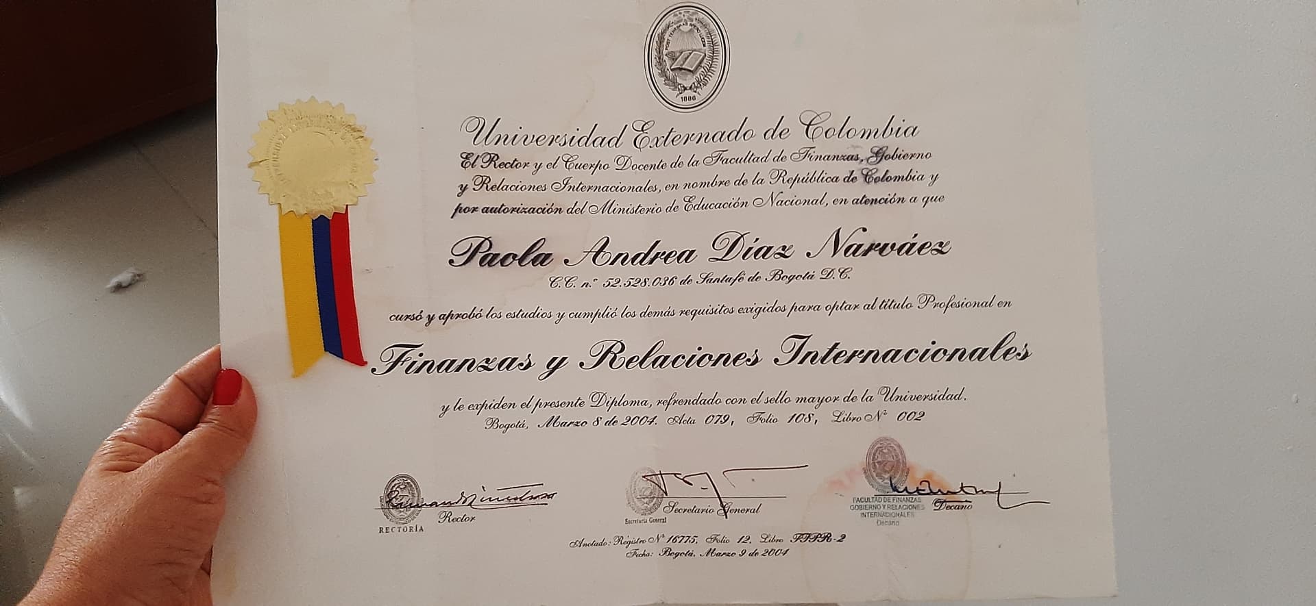 Paola A graduated from Universidad Externado de Colombia