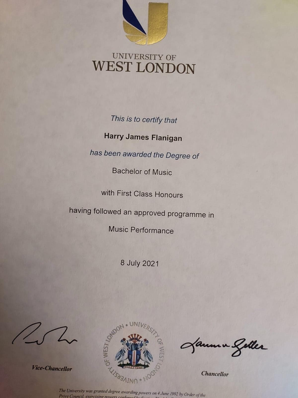 Harry graduated from London College of Music