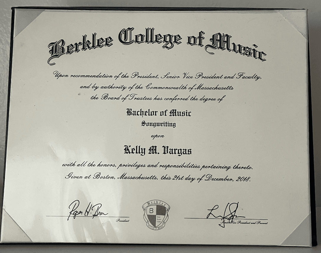 Kelly graduated from Berklee College of Music