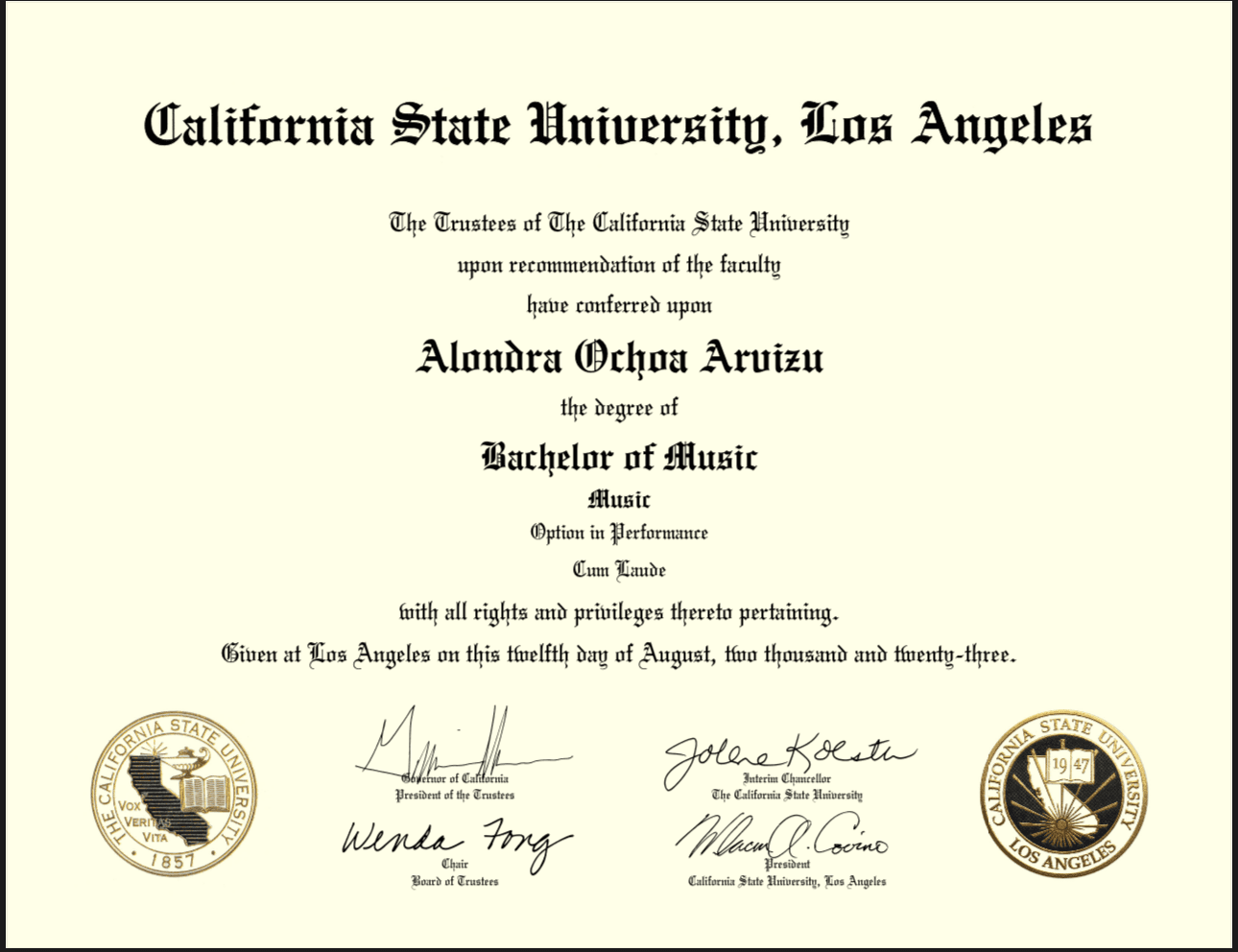 Alondra graduated from California State University, Los Angeles