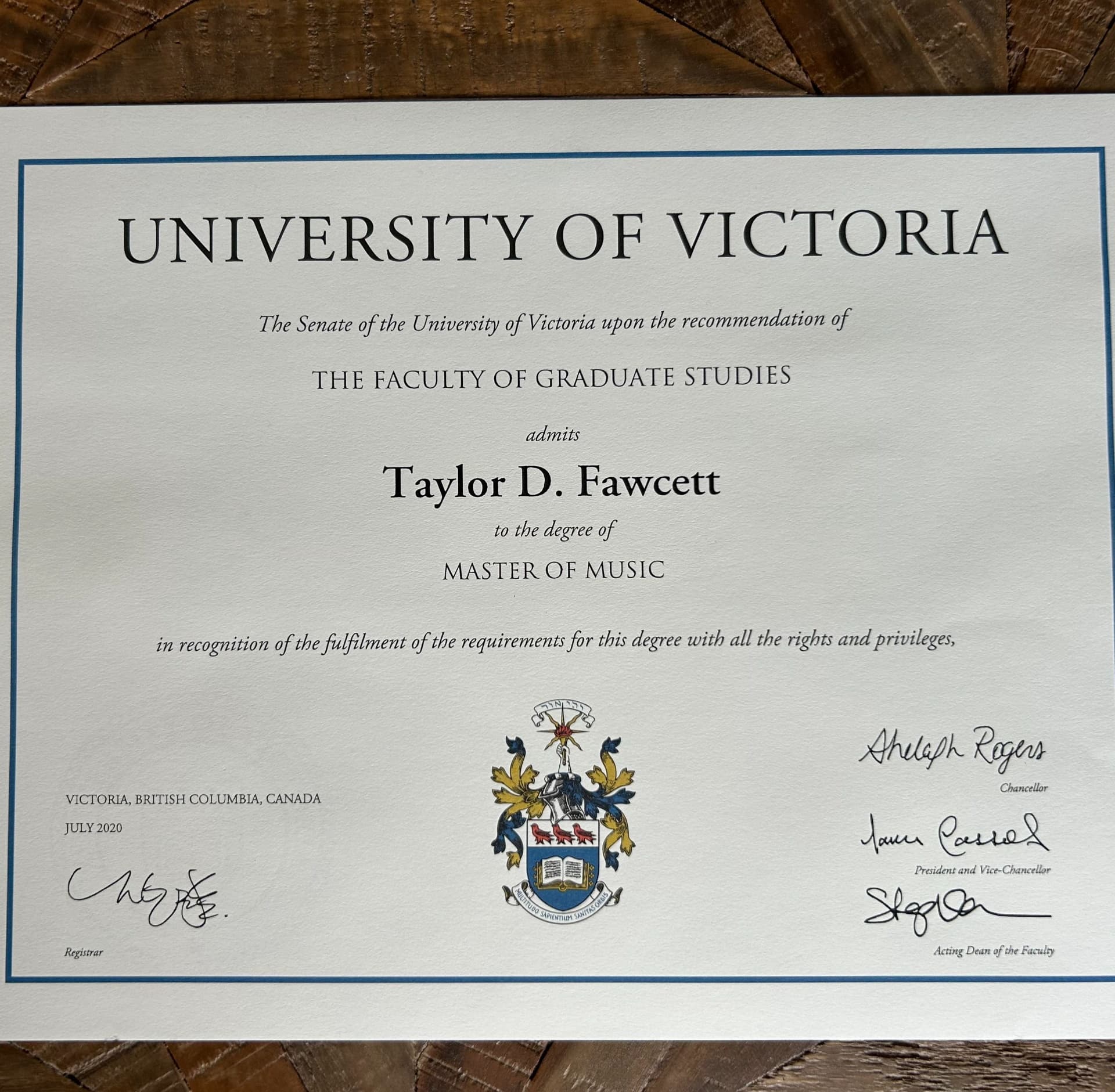 Taylor graduated from University of Victoria