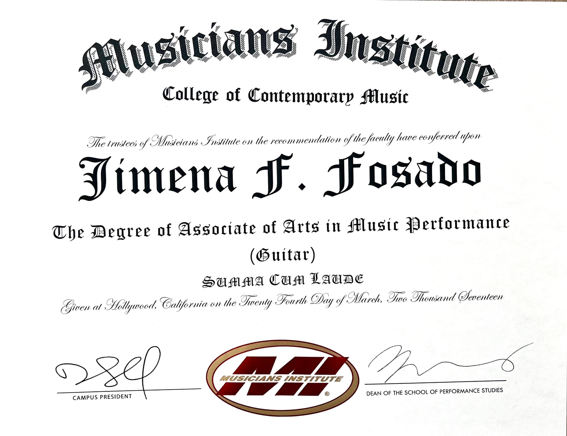 Jimena graduated from Musicians Institute