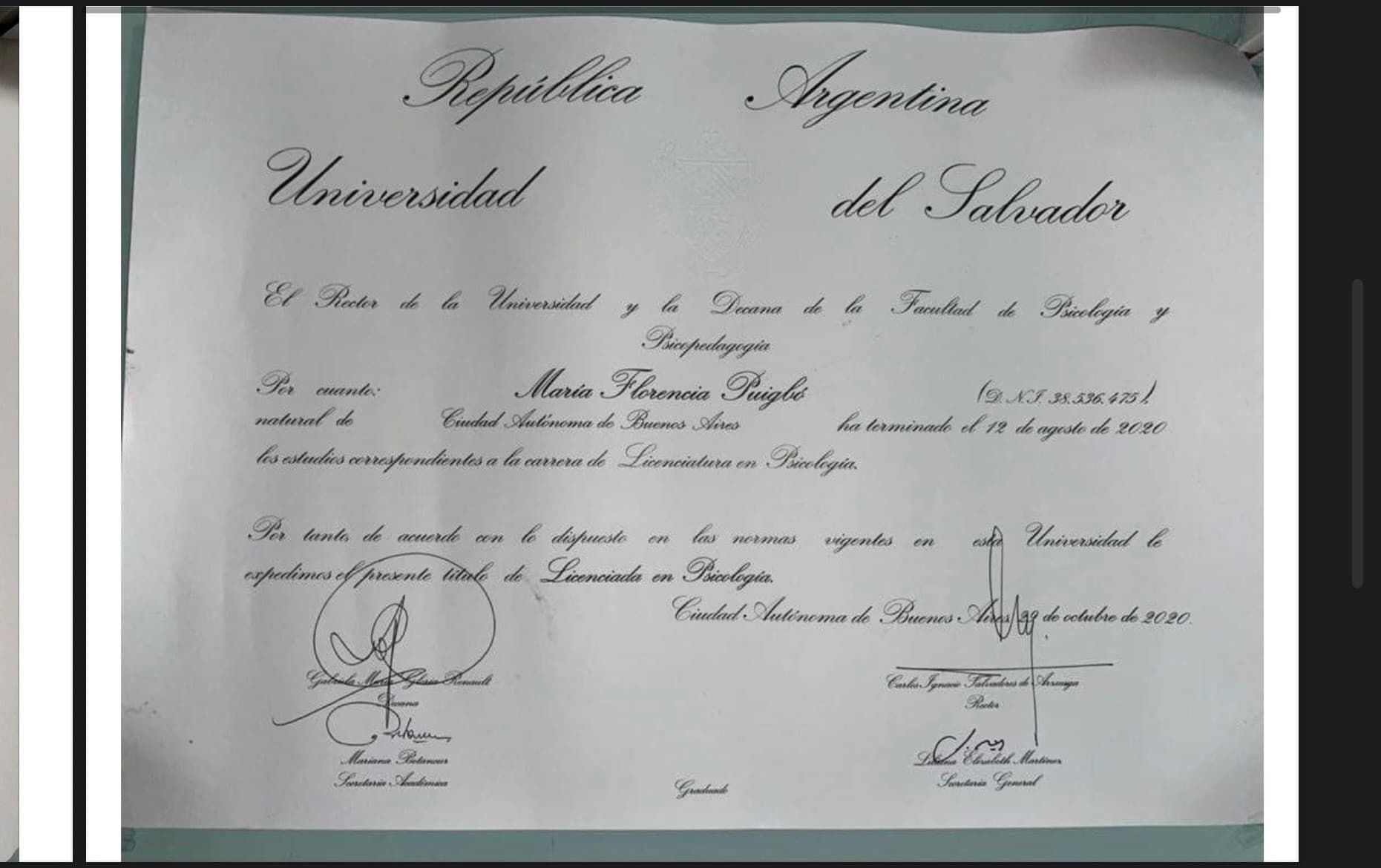 María florencia graduated from Universidad del salvador