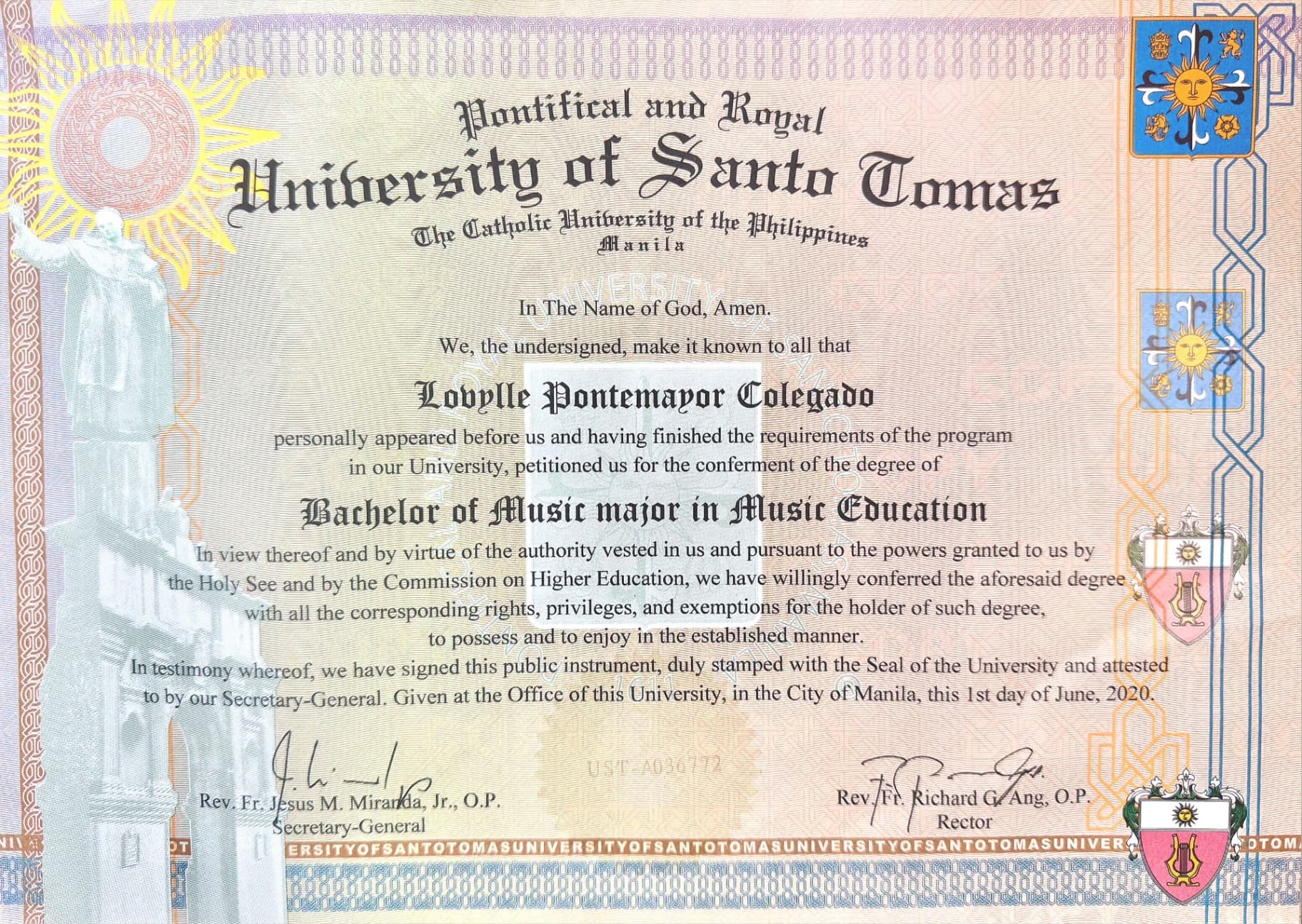 Lovylle graduated from University of Santo Tomas