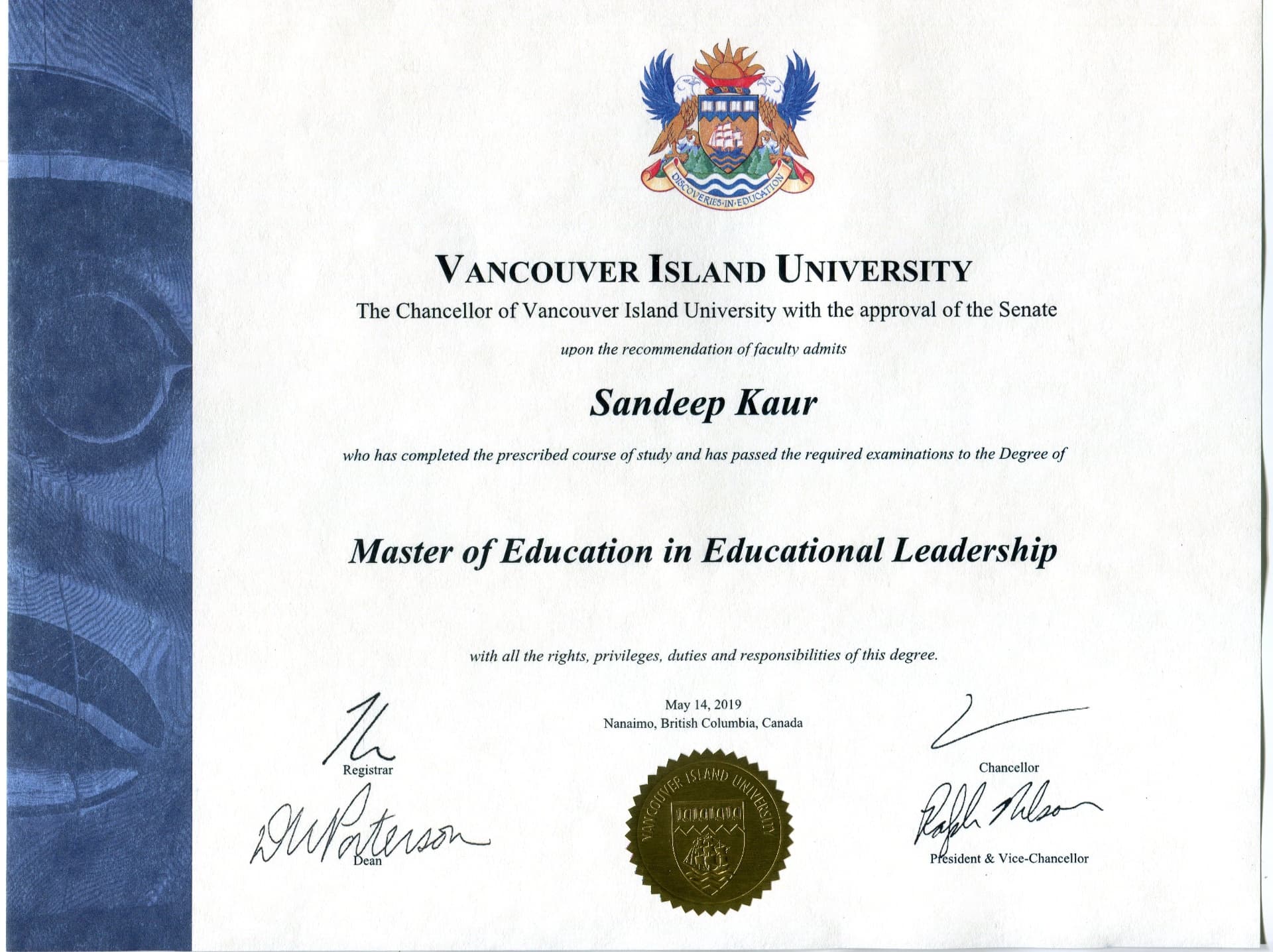 Sandeep graduated from Vancouver Island University (VIU)