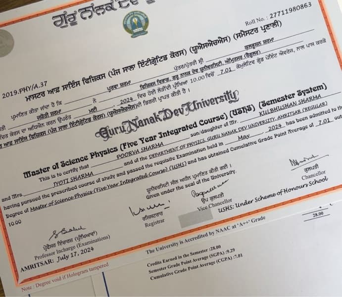 Poorva graduated from GURU NANAK DEV UNIVERSITY, AMRITSAR