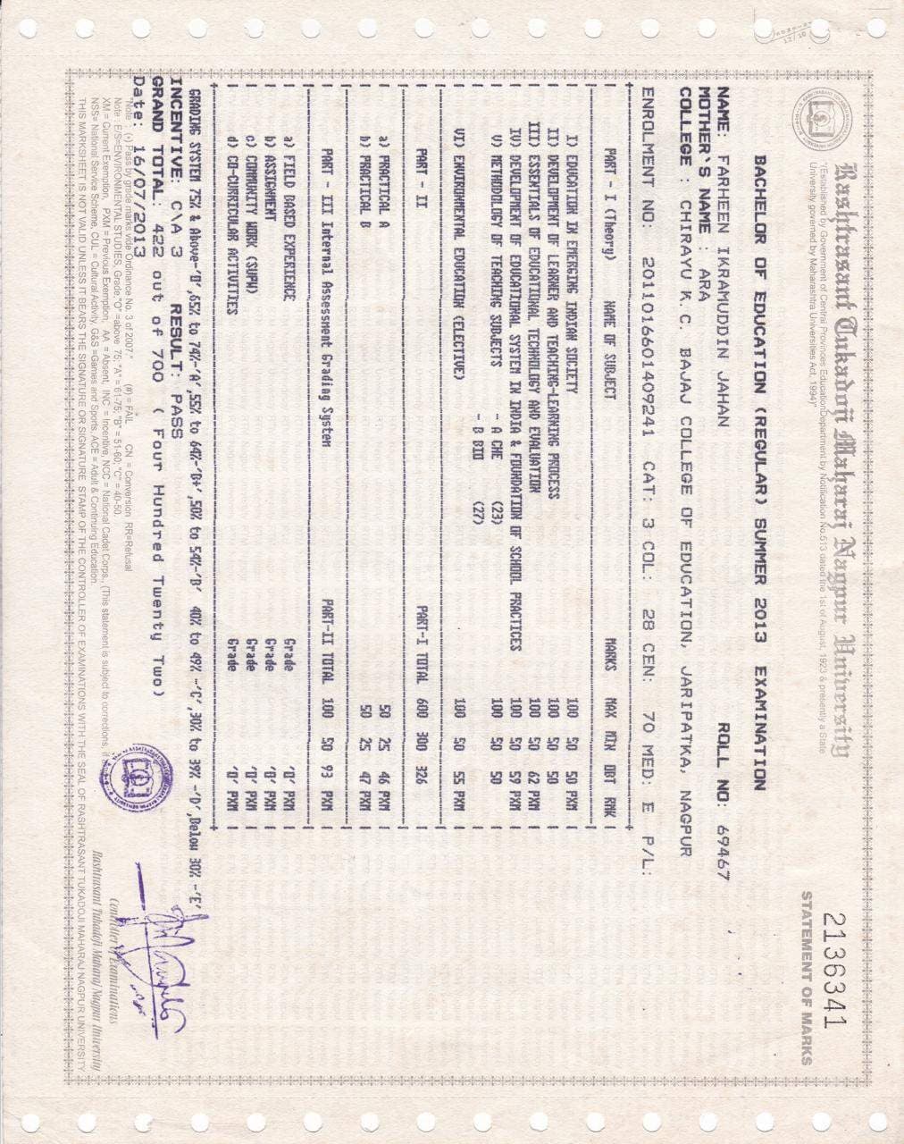 Farheen graduated from Chirayu K.C.Bajaj college of education