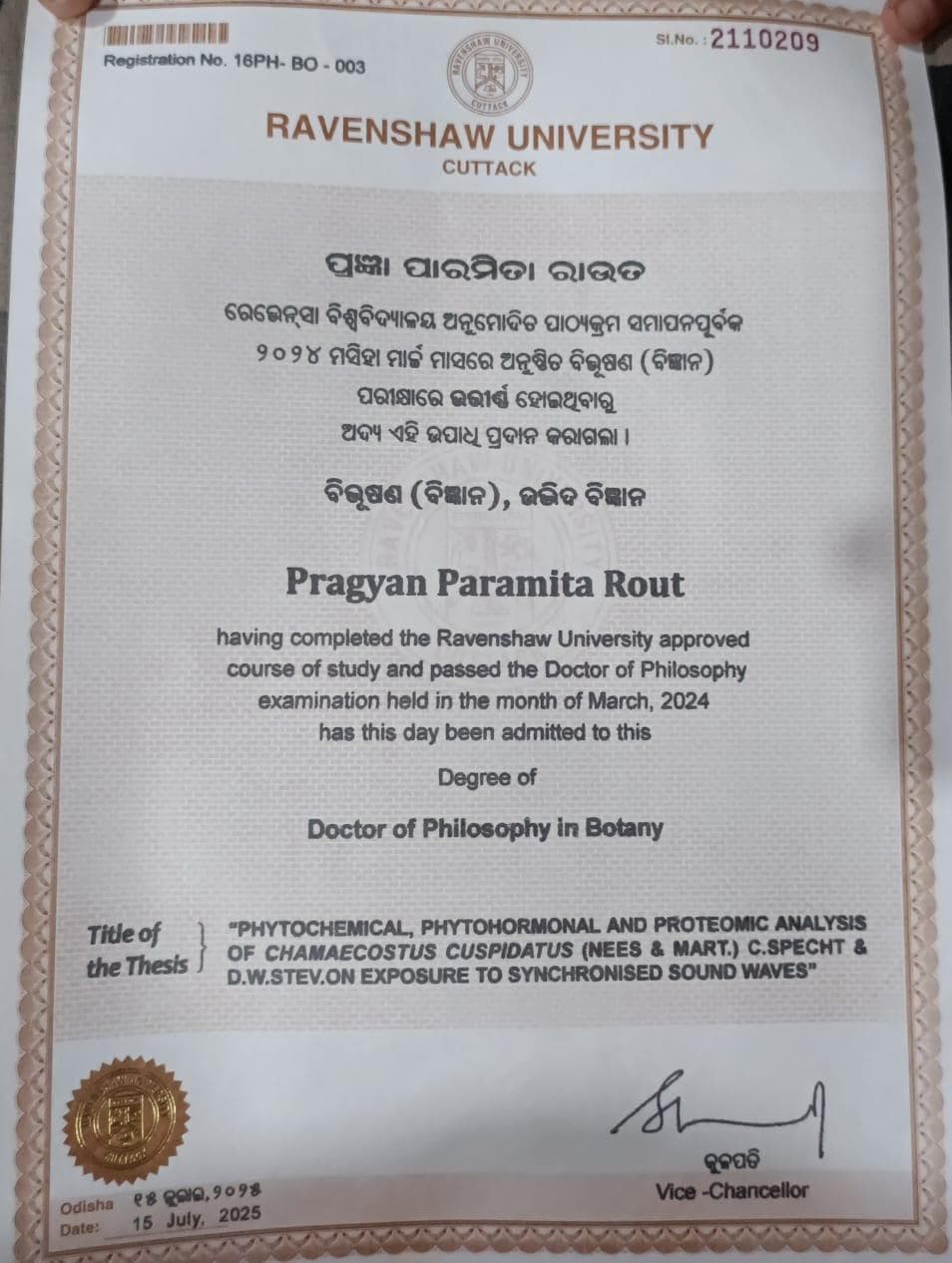 Pragyan Paramita graduated from Ravenshaw university