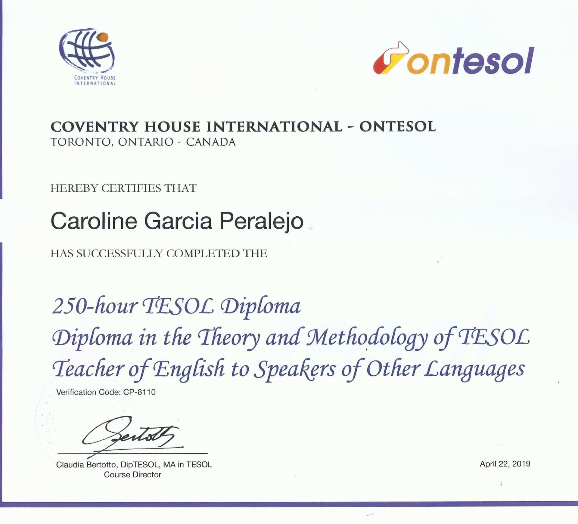 Caroline graduated from University of Santo Tomas