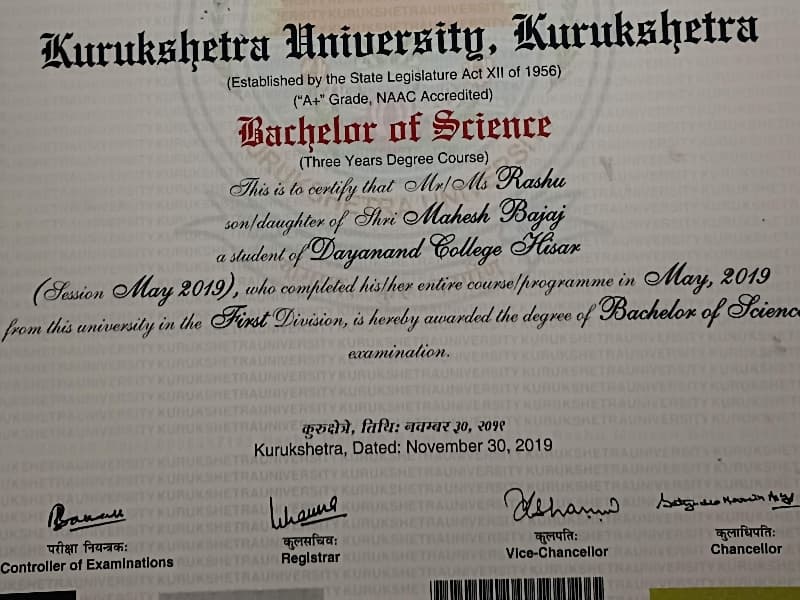 Rashu graduated from Kurukshetra University