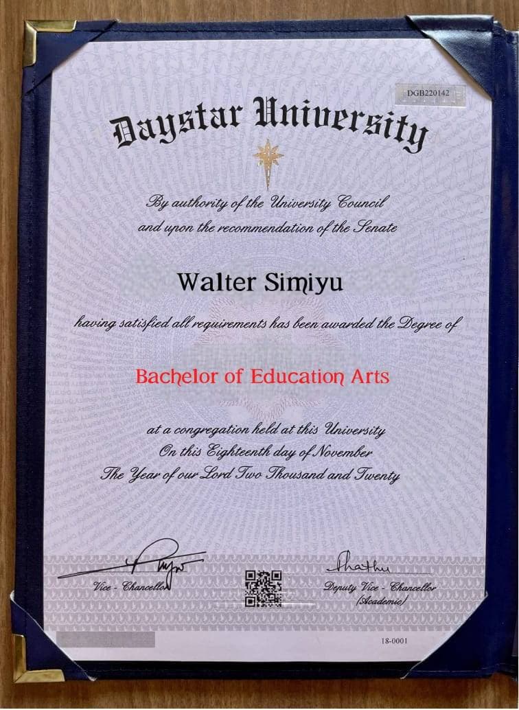Walter graduated from Daystar University