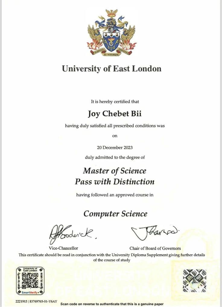 Joy graduated from University of East London